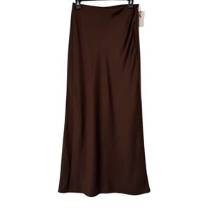 Open Edit Elegant Brown Satin Maxi Skirt Size Small